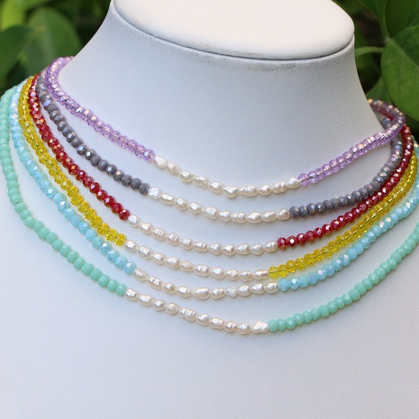 splicing crystal beaded pearl necklace clavicle chain's discount tags