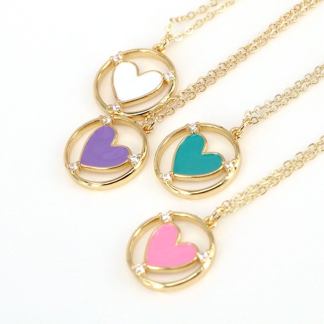 European and American style color dripping oil copper heart pendant necklace NHWEI550556's discount tags