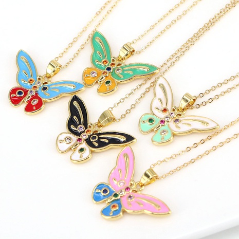 fashion color butterfly micro-inlaid zircon necklace simple necklace jewelry NHWEI550558's discount tags