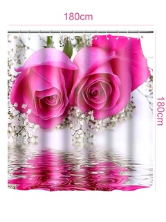 Valentine's Day pink rose waterproof polyester shower curtain 180cm*180cm with 12 hooks
