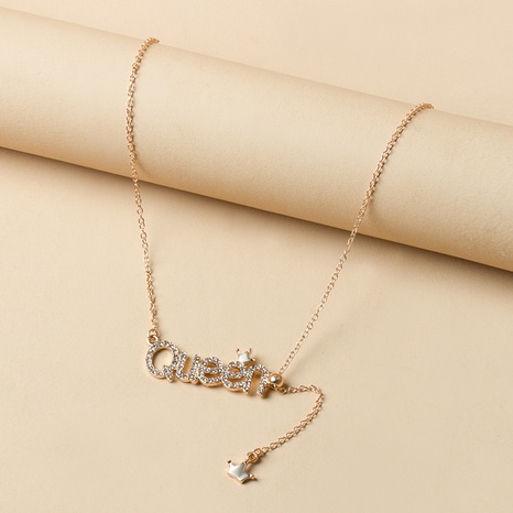 fashion letter inlaid rhinestone crown necklace's discount tags