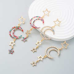 Fashion alloy diamond star moon tassel earrings