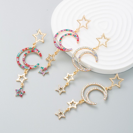 Fashion alloy diamond star moon tassel earrings's discount tags