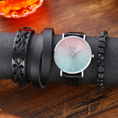 Men's set watch and bracelet luxury round pointer hit color dial quartz watch
