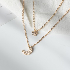 Full diamond star moon clavicle chain necklace
