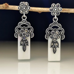 retro fashion hollow carved shell diamond flowers earrings