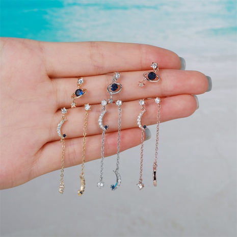 European and American style star moon starry sky element long chain copper earrings's discount tags