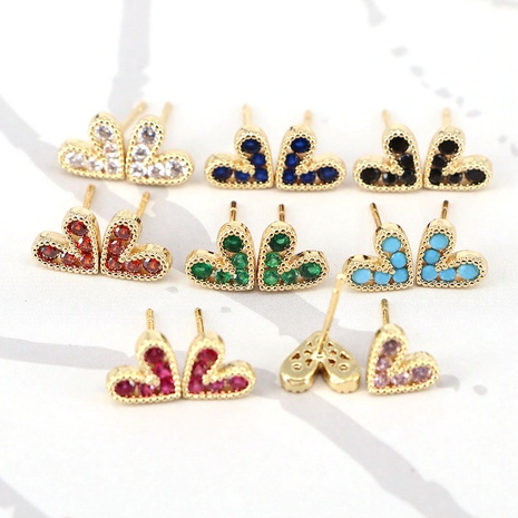 European and American simple copper inlaid zircon geometric heart-shaped earrings NHWEI550686's discount tags