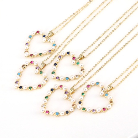 new style heart pearl micro-inlaid zircon necklace fashion clavicle chain NHWEI550707's discount tags