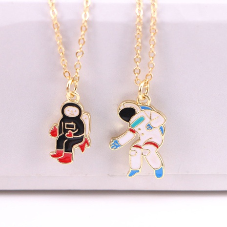 Cartoon golden dripping oil copper pendant astronaut necklace NHWEI550708's discount tags