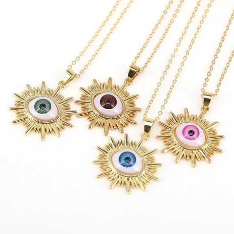 European and American Retro Demon Eye Pendant Necklace Copper Clavicle Chain's discount tags