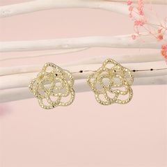 fashion pearl hollow geometric rose earrings simple alloy small earrings
