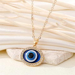 retro simple rhinestone oval eye necklace blue Turkish devil eye clavicle chain