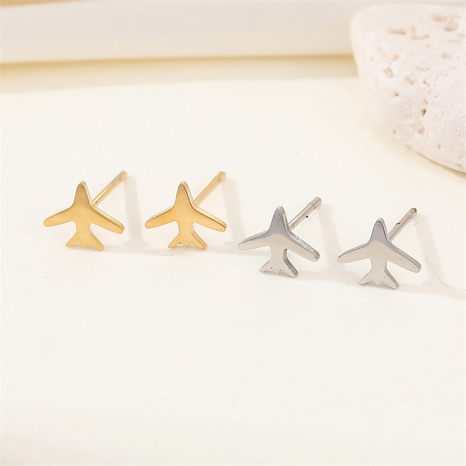 new simple and exquisite stainless steel smooth small plane stud earrings's discount tags