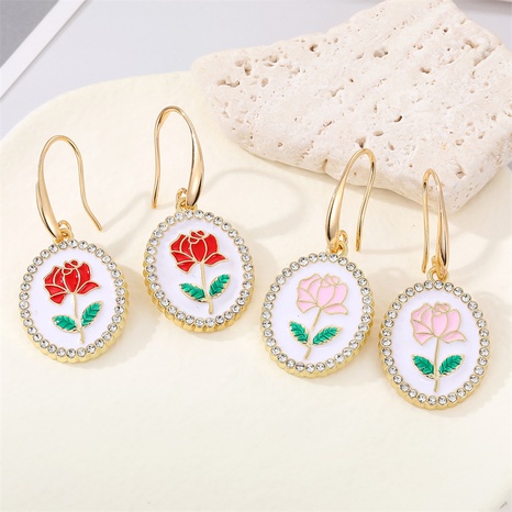strass rétro ovale peint fleur rose simple crochet d'oreille fleur géométrique's discount tags
