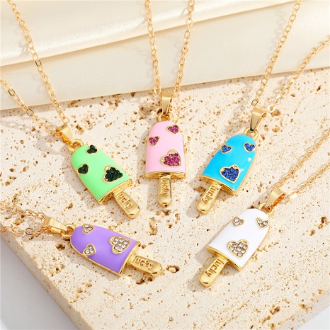 Korean rhinestone heart ice cream necklace cute dripping oil pendant necklace's discount tags