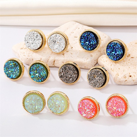 new retro simple round resin glitter earrings geometric metal edging earrings's discount tags