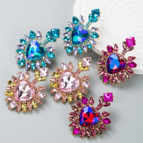 Fashion diamond-studded love heart-shaped colored diamond drop earring's discount tags
