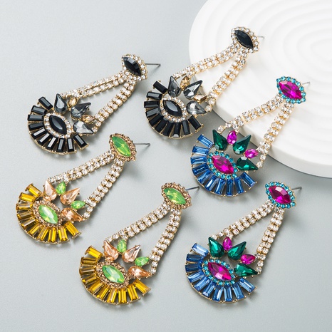 Fashion color diamond shiny alloy color diamond hollow flower drop earring's discount tags