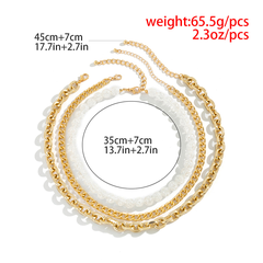 fashion woven acrylic round bead necklace luxury hip hop thick aluminum chain stacking clavicle necklace