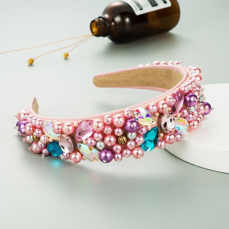 unregelmäßiges Perlenblumenstirnband weibliches Glasdiamant-glänzendes Stirnband's discount tags