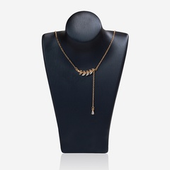 fashion simple adjustable full rhinestone leaf necklace