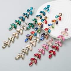Fashion exaggerated new alloy color diamond leaf-shaped drop earring