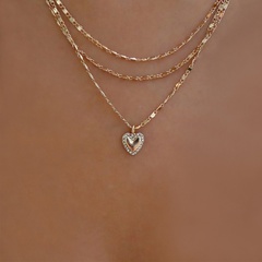 fashion diamond-studded peach heart three-layer necklace