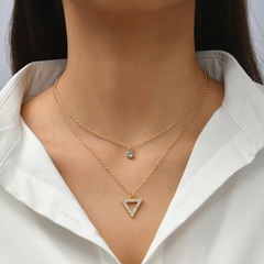 fashion diamond-studded triangle double-layer necklace