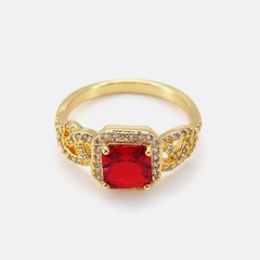 European and American popular wholesale claw-set zircon square gold-plated red ring