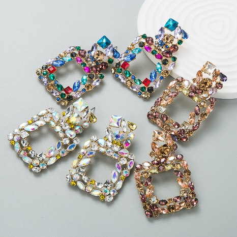 pendiente de gota de flash de diamante de color cuadrado geométrico de tendencia de moda's discount tags