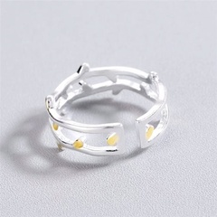Anillo de dedo índice de cobre de doble capa de moda de anillo abierto de hoja de plata brillante nueva coreana
