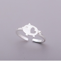 Cute little cute pig heart open ring simple fashion creative personality copper ring