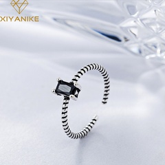 Korean style black zircon twill ring female fashion simple copper open thin ring