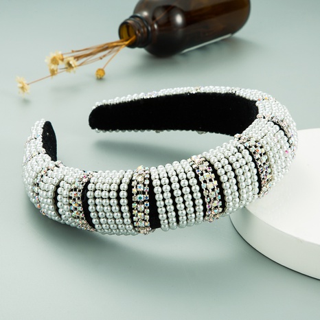 Diadema de diamantes de imitación con cadena de garra de perlas diadema de bola barroca retro's discount tags