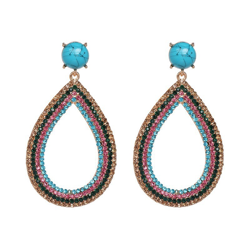 new European and American geometric earrings dropshaped full diamond earrings