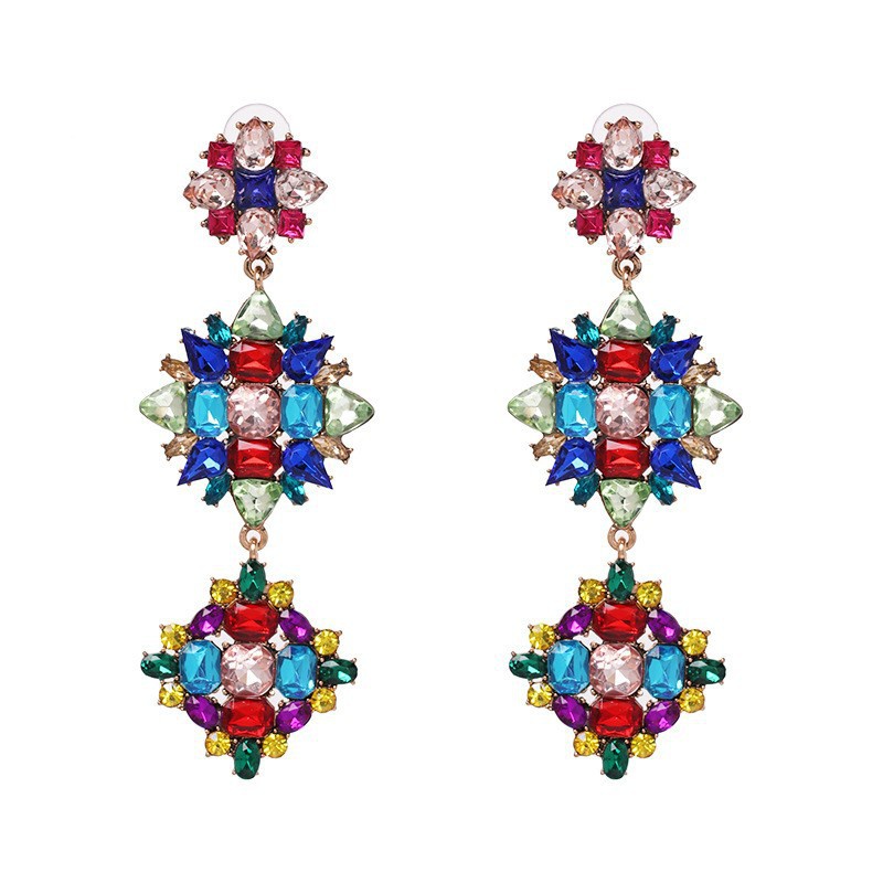 European and American new style geometric exaggerated shape diamond earrings