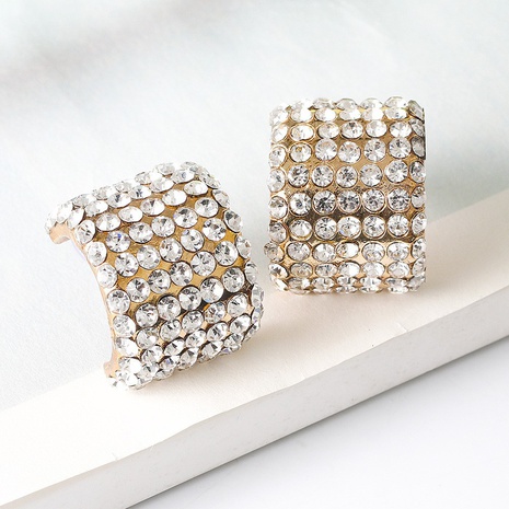 new European and American geometric C-shaped color diamond earrings female NHJJ554819's discount tags