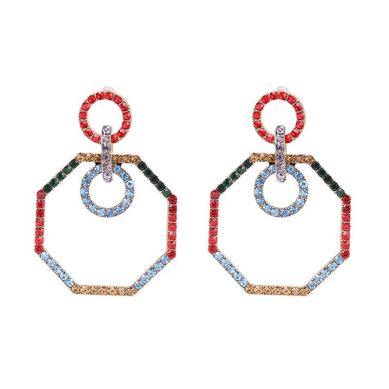 retro geometric octagonal diamond earrings exaggerated European earrings wholesale