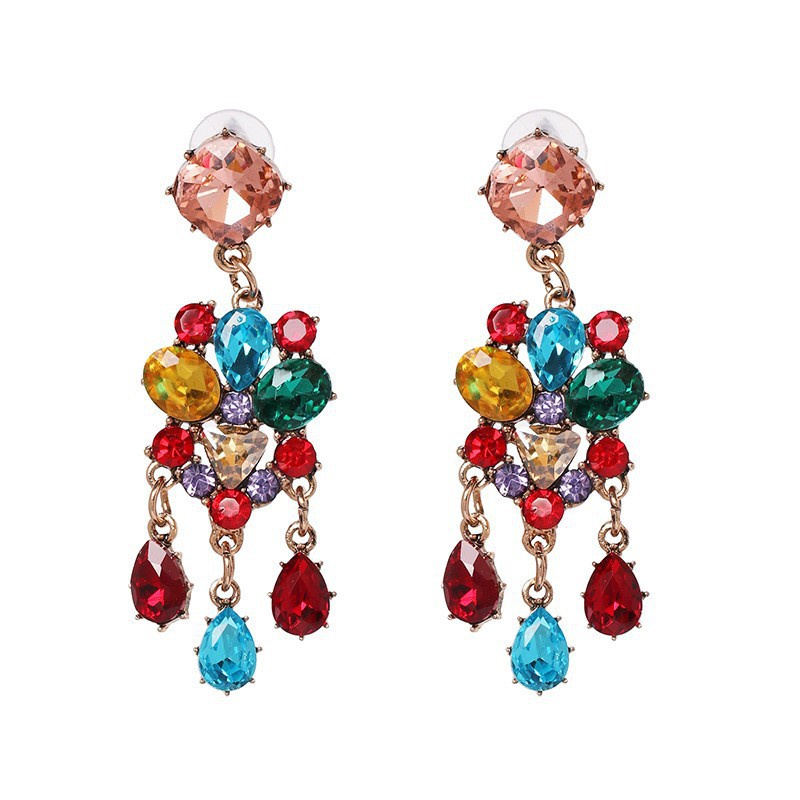 new geometric water drop tassel earrings alloy diamond jewelry wholesale