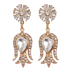 new European and American retro color diamond alloy flower earrings