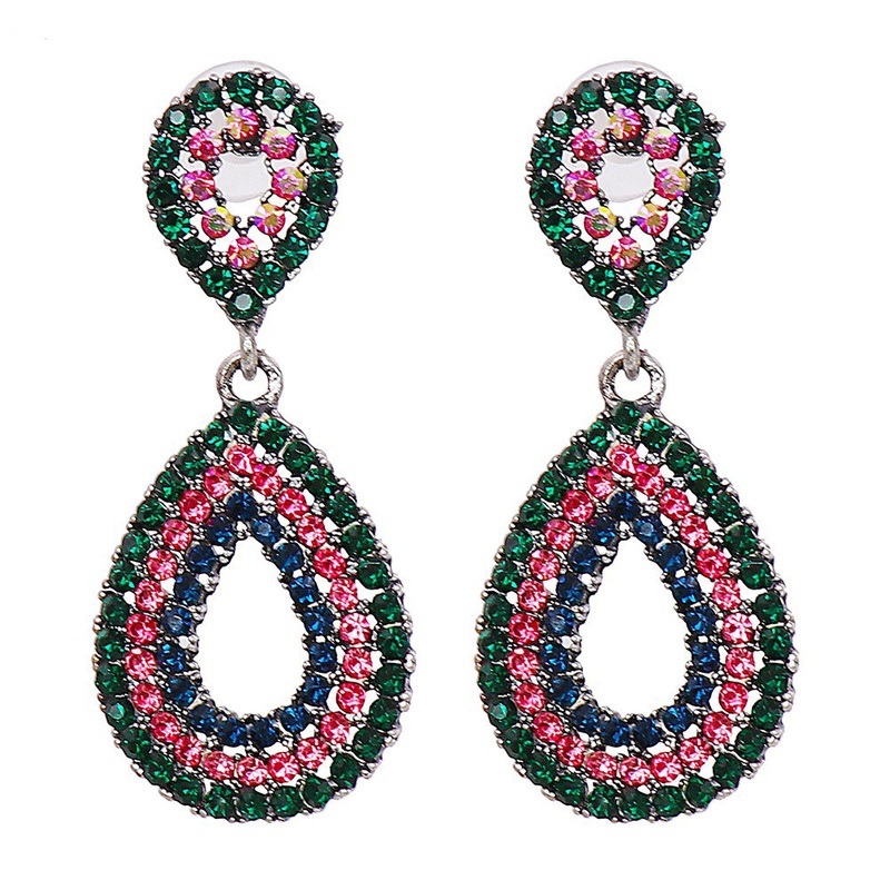 new geometric dropshaped full diamond earrings color earrings female wholesale