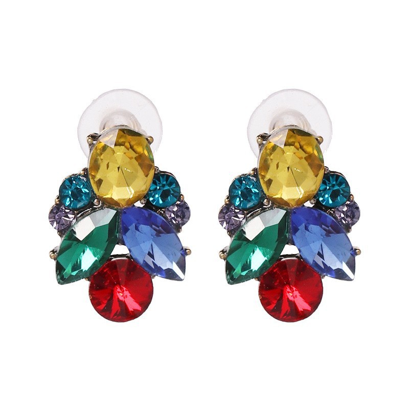 New Color Diamond Retro Stud Earrings Personality Jewelry Women