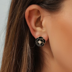 Korean black camellia earrings French flower earrings fashion alloy earrings