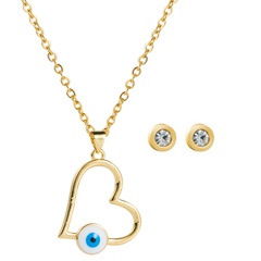 European and American fashion heart-shaped devil's eye pendant necklace earrings 2-piece set