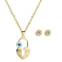 Creative Lock Devil's Eye Pendant Necklace Brass Electroplating Jewelry 2 Piece Set