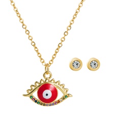 trend new copper micro-inlaid zircon devil eyes pendant necklace earrings set