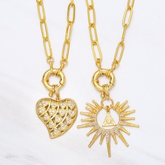 creative niche design heart sun pendant necklace hip-hop copper clavicle chain