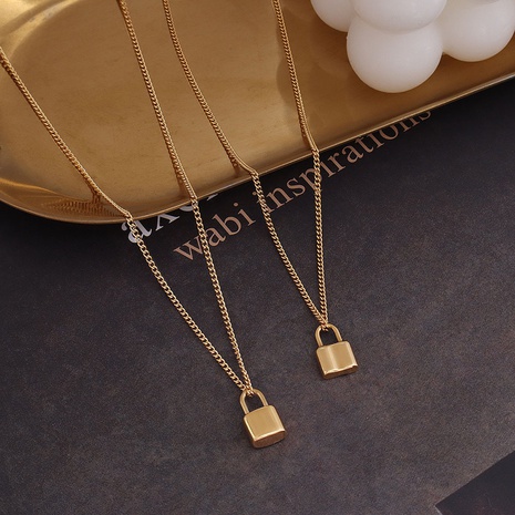European and American titanium steel 18k gold clavicle chain small lock pendant necklace NHOK555050's discount tags