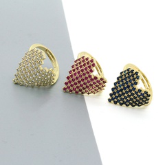 retro punk full diamond alloy ring fashion zircon peach heart opening adjustable ring